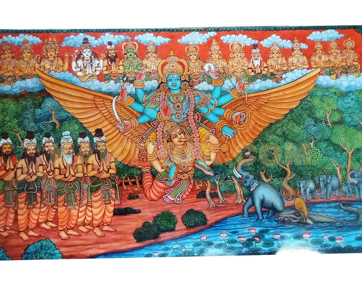 Mural Painting Gajendra Moksham symbolizing the Liberation of Man from Sins